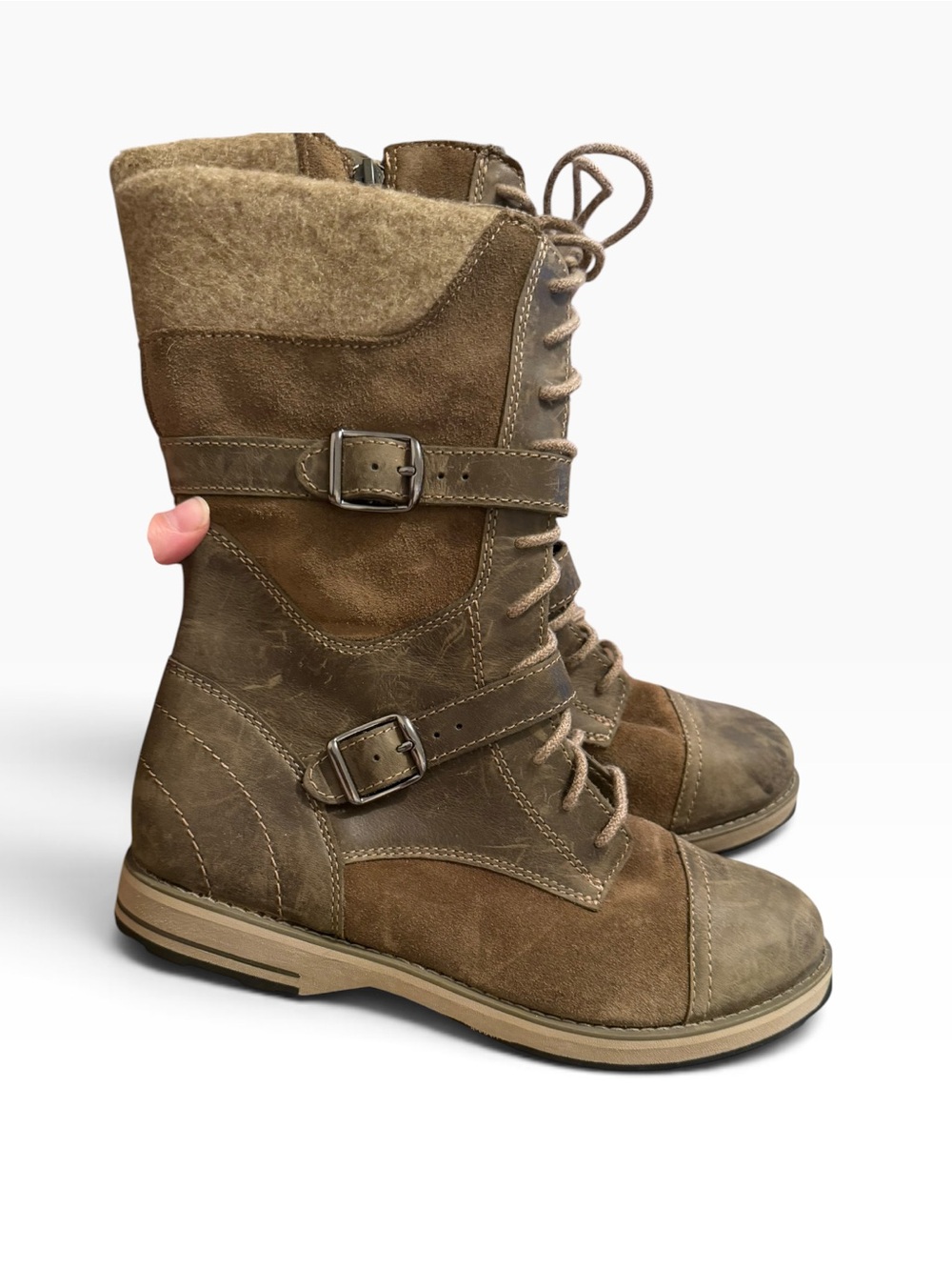 L.L. Bean Park Ridge leather and suede boots Olive Green size 7 Double Buckle